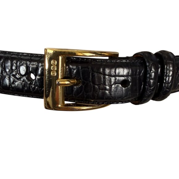 Ralph Lauren men's black Italian leather adjustable waist belt gold buckle M - Picture 2 of 12
